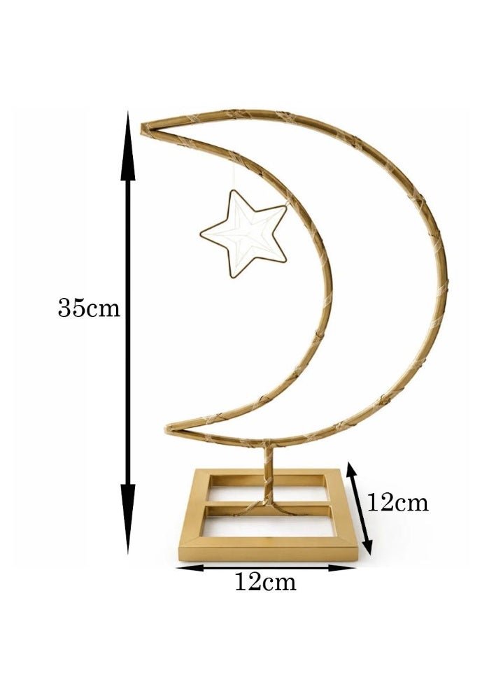 Ramadan Crescent Moon Lamp with Star – Warm White LED Decorative Light, Islamic Table Night Lamp for Home, Eid & Ramadan Decorations, Battery Operated - Image 2